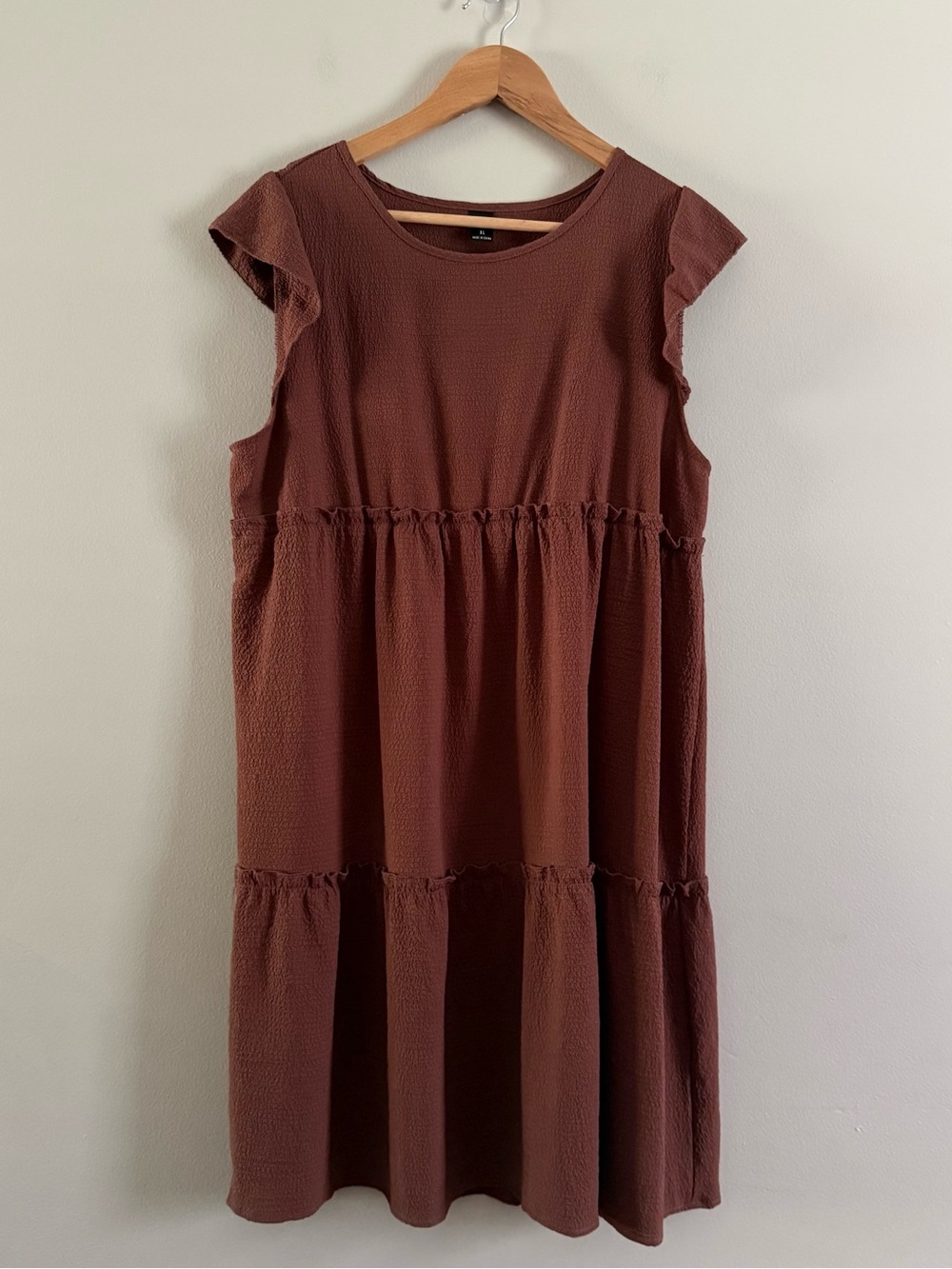 Textured Tiered Midi Dress in Brown - Picture 2 of 6
